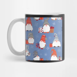 Christmas Gnomes with Snowflakes and Presents on Pale Blue Mug